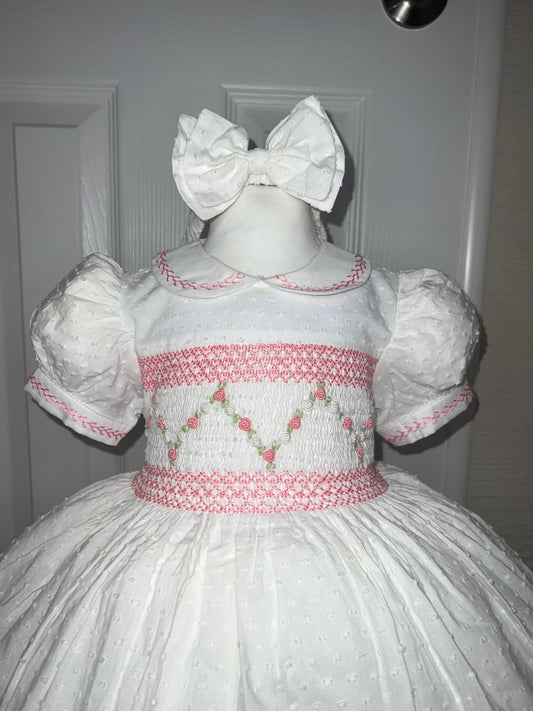 White Swiss Dot Smocked Dress