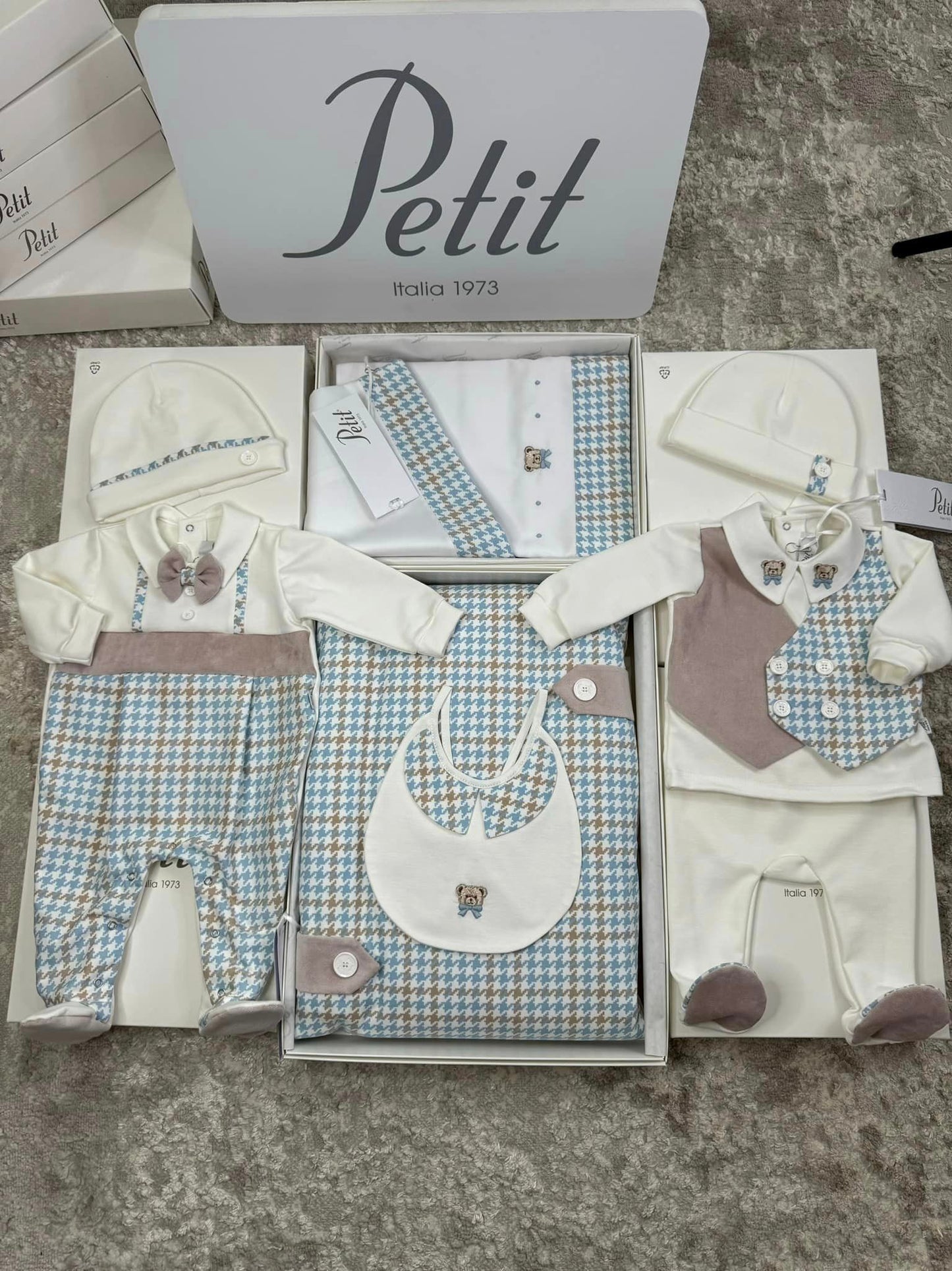 Petit Italia Layette Set Boys Beige and Blue