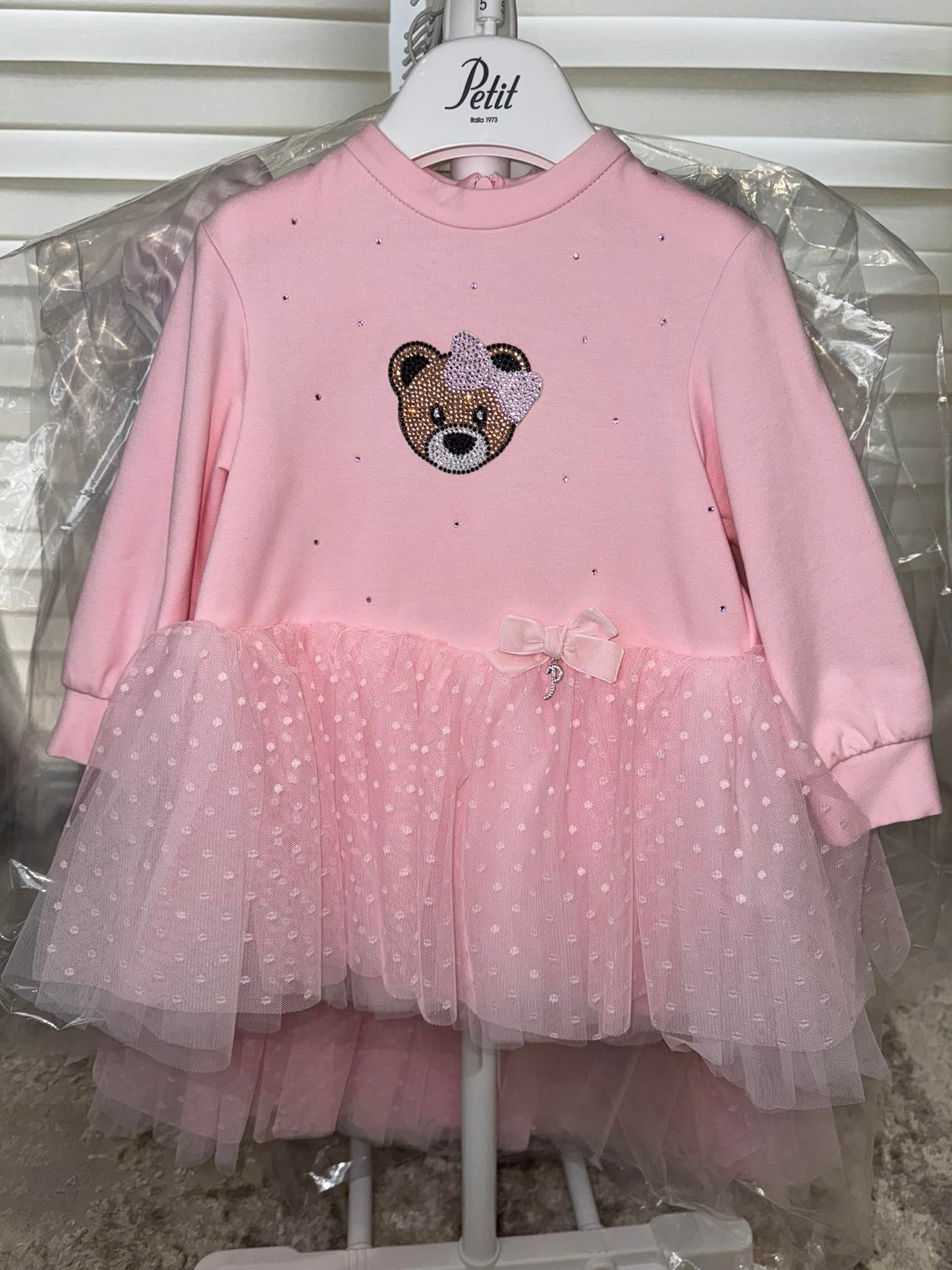 Petit Italia Dress Baby Pink Teddy Bear