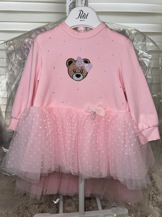 Petit Italia Dress Baby Pink Teddy Bear