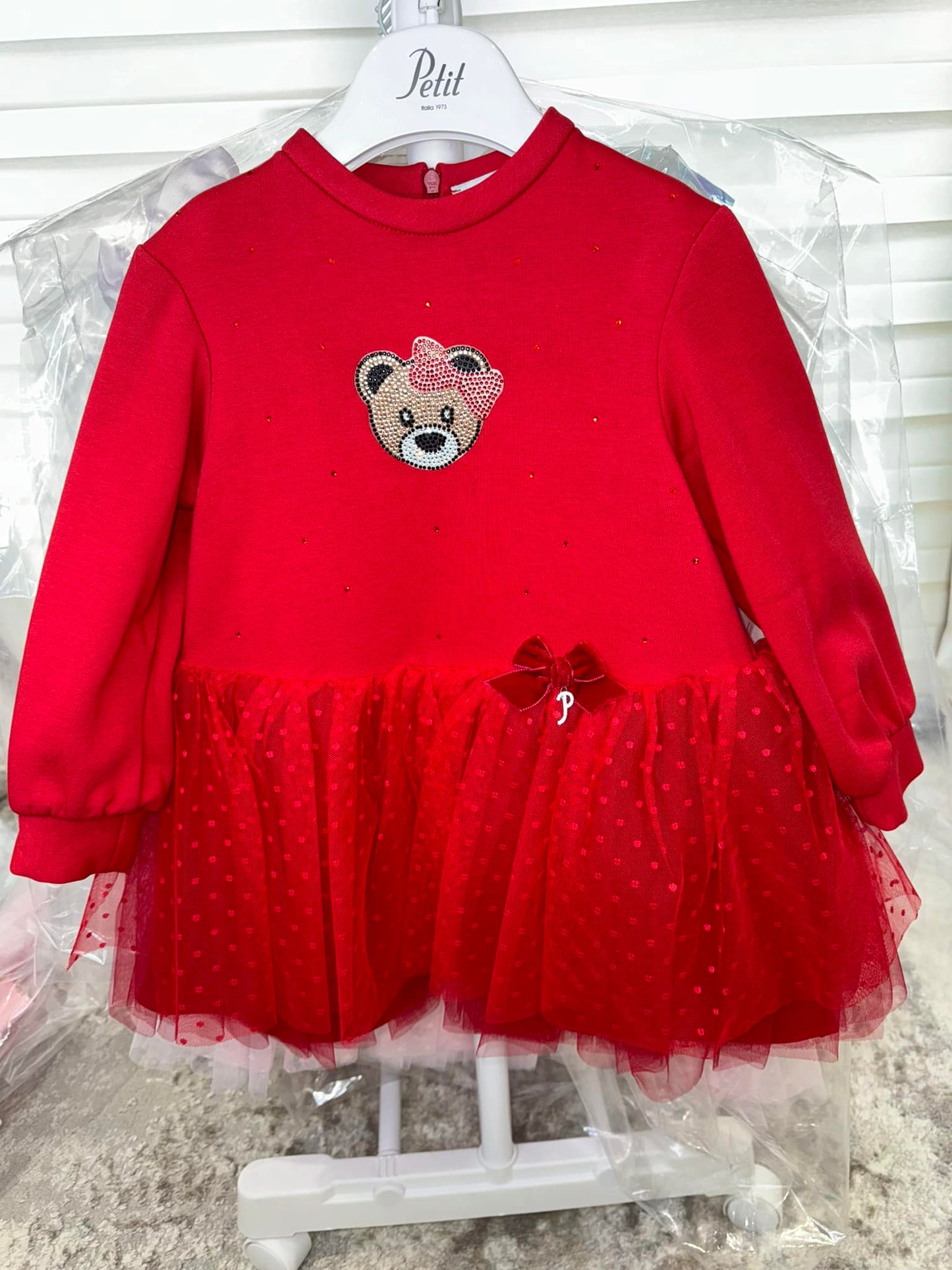 Petit Italia Dress Red Teddy Bear