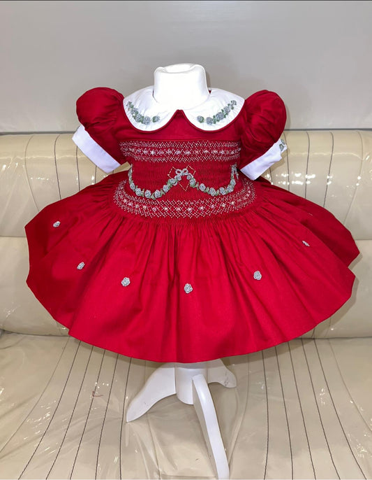 Red and Silver Smocked Dress