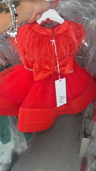 Red Feather Satin bow Dress set