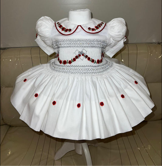 White & Red Smocked Dress